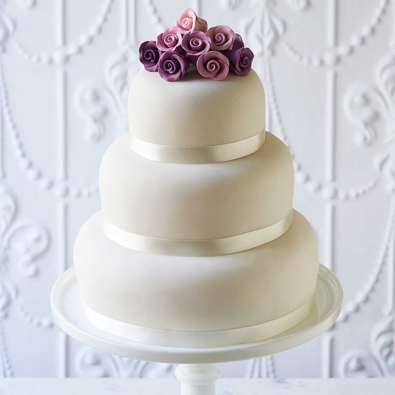 3 Tier Wedding Cake with Purple Ombre Sugar Roses