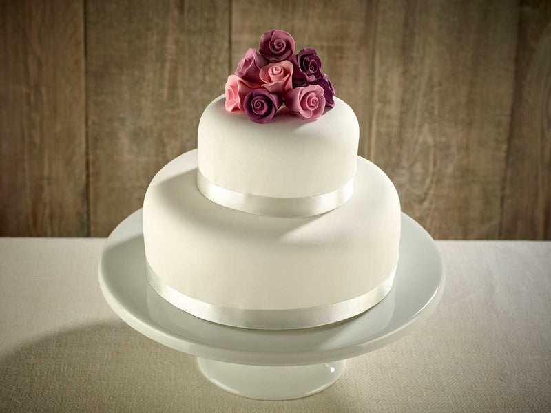 Purple Roses Two Tier Wedding Cake