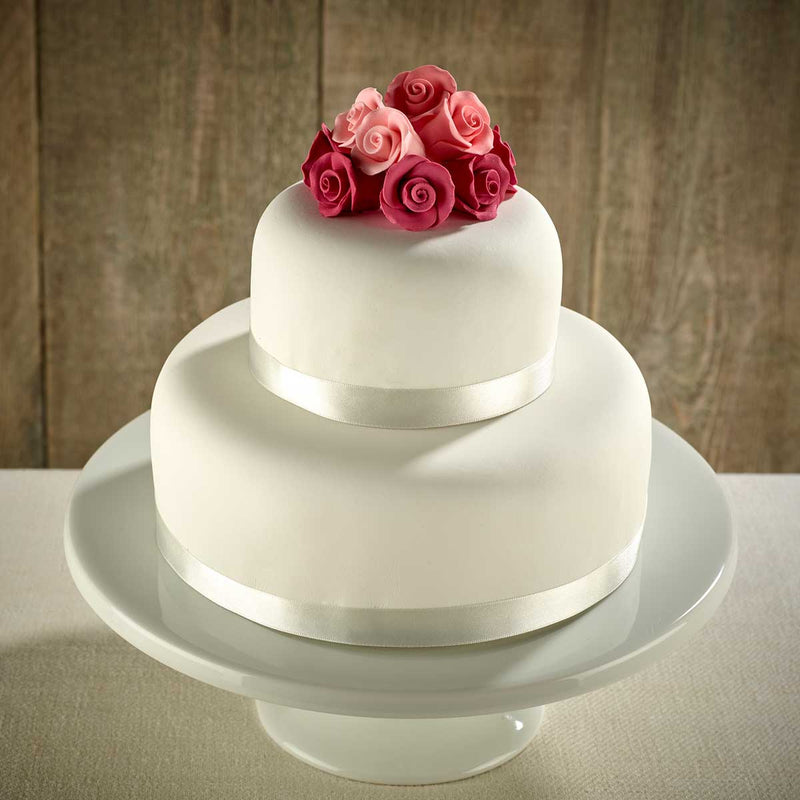 Pink Roses Two Tier Wedding Cake