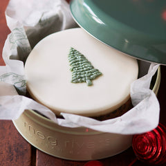 tree design christmas cake in tin fruit cake baubles !