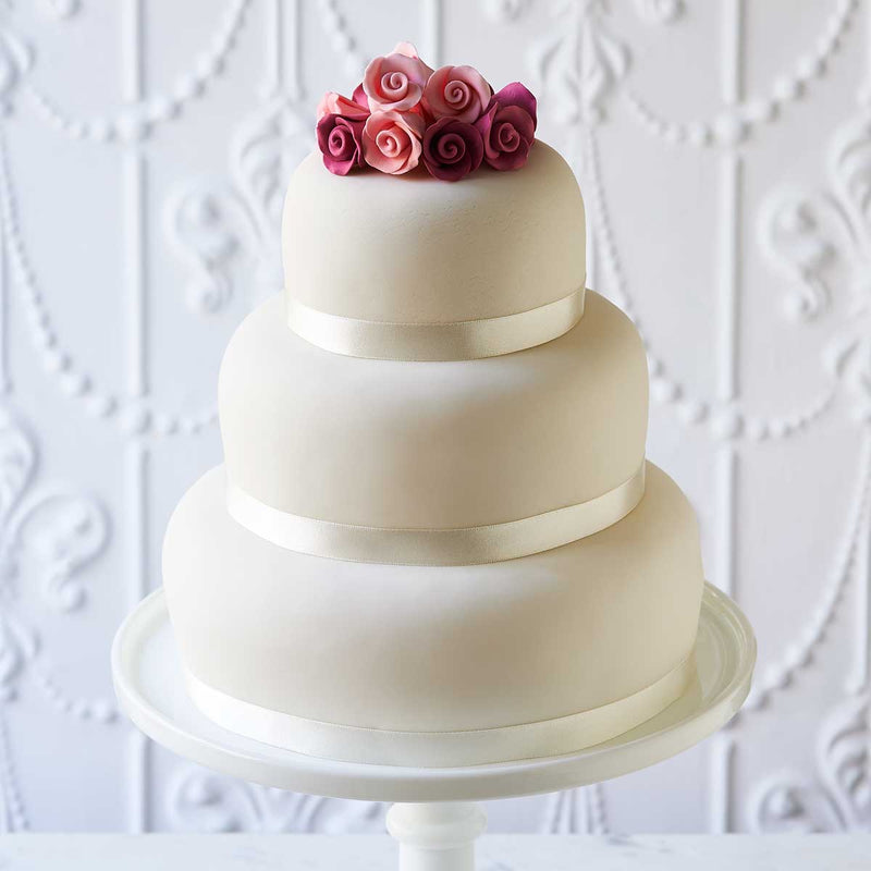 3 tier Wedding Cake with Pink Ombre Roses