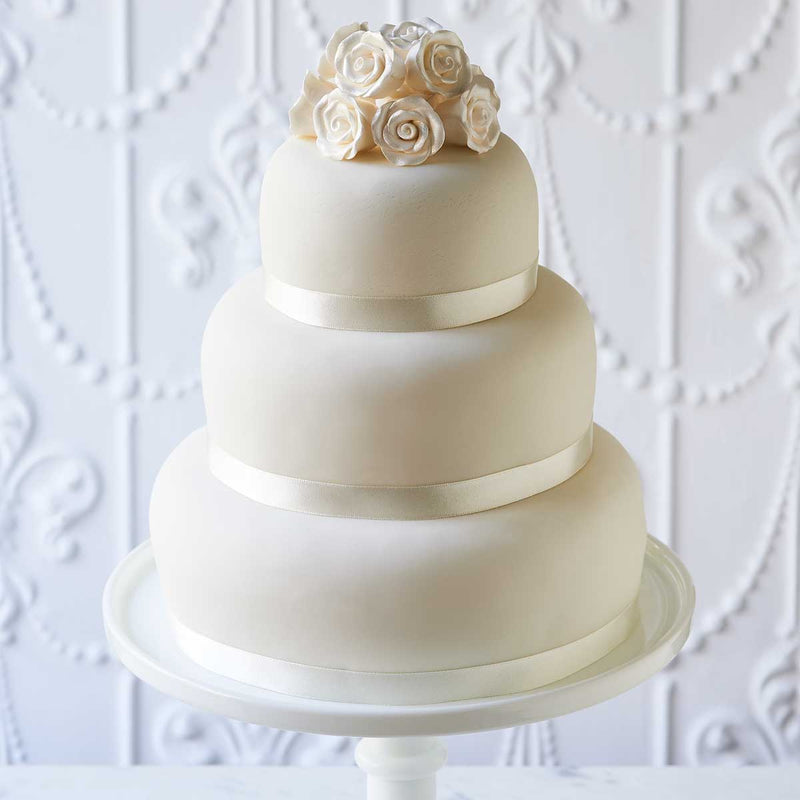 3 tier Wedding Cake with White Lustre Roses