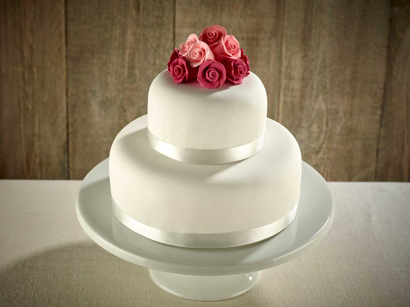 Pink Roses Two Tier Wedding Cake