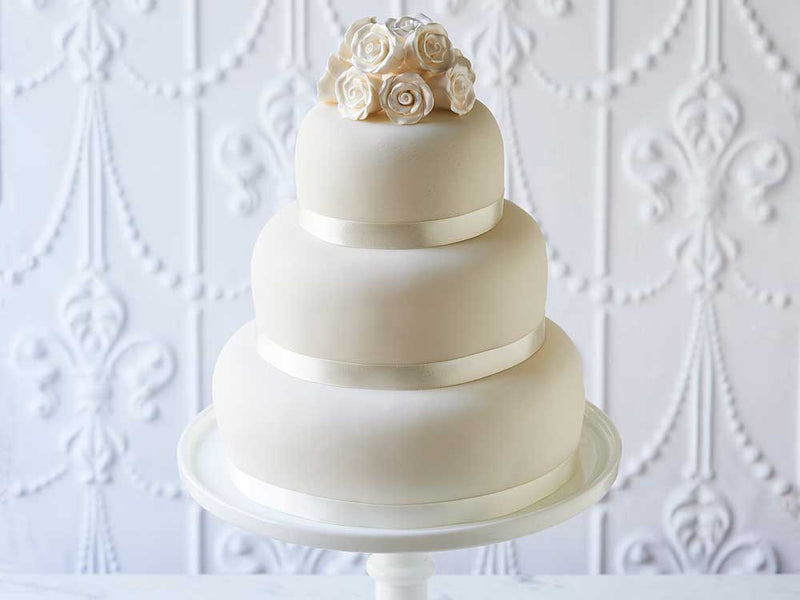 3 tier Wedding Cake with White Lustre Roses