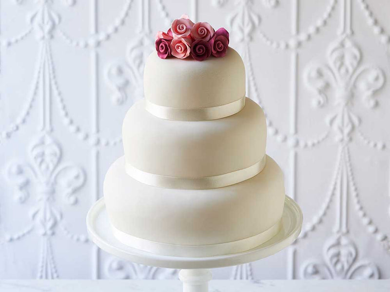 3 tier Wedding Cake with Pink Ombre Roses